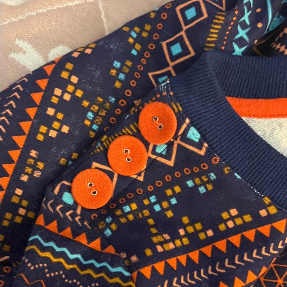 Tribal Print Women's Pajama Set - Navy and Orange US size 4 - Picture 3 of 6